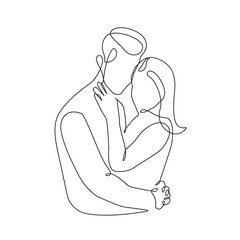 Couple Trendy Line Art Drawing. Couple Modern Abstract Simple Illustration. Woman and Man Minimalist Drawing. Continuous One Line Abstract Illustration. Vector EPS 10