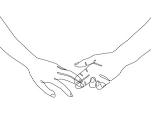 Continuous Line Drawing of Hands Couple Trendy Minimalist Illustration. Love One Line Abstract Concept. Minimalist Contour Hands Banner. Vector EPS 10.