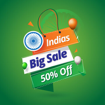 Indian Independence Day Big Sale Banner Design Template with 50% Discount Tag	