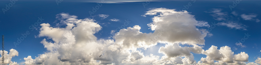Wall mural blue sky panorama with puffy cumulus clouds. seamless hdr pano in spherical equirectangular format. 