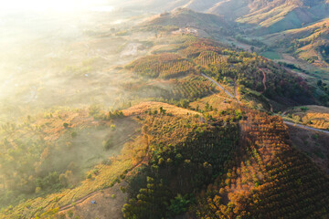 Ban Bon Na Viewpoint at sunrise with fog above Mae Chaem, Doi Inthanon national park, Chiang Mai,...