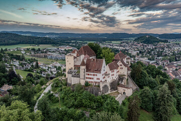aerial view of a old castle in switzerland 