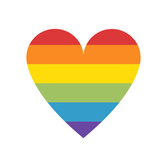 Abstract colorful rainbow lines striped, heart LGBTQ+ rainbow colors, symbol of community modern flat design peace sign pride month concept, isolated background vector.