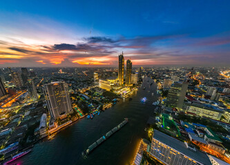 Fototapeta na wymiar Aerial view of Icon Siam water front building in downtown Bangkok, Thailand