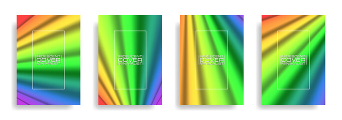 Vector set of rainbow abstract color covers. Bright simple iridescent wavy background
