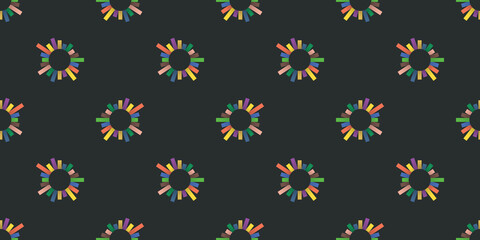 Dark Abstract Geometric Background Design, Many Colorful Rectangles Around and Protruding From Rings - Seamless Pattern, Texture, Template in Editable Vector Format