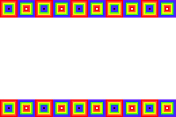 Colorful LGBTQ+ pattern background. Maze square pattern. LGBTQ+ colored square on white background. Rainbow border greeting card.