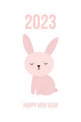 Happy New Year 2023 Greeting Card Poster Banner with rabbit
