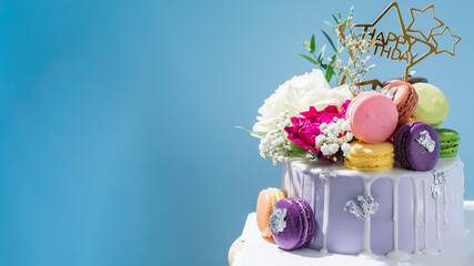 birthday cake with candles food anniversary concept cover banner background.vertical background.