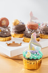 birthday cake with candles food anniversary concept cover banner background.vertical background.