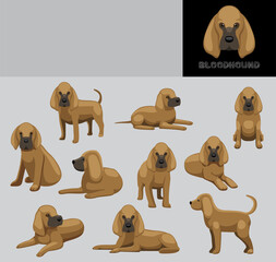 Dog Bloodhound Cartoon Vector Illustration Color Variation Set - obrazy, fototapety, plakaty