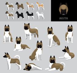 Dog Akita Cartoon Vector Illustration Color Variation Set