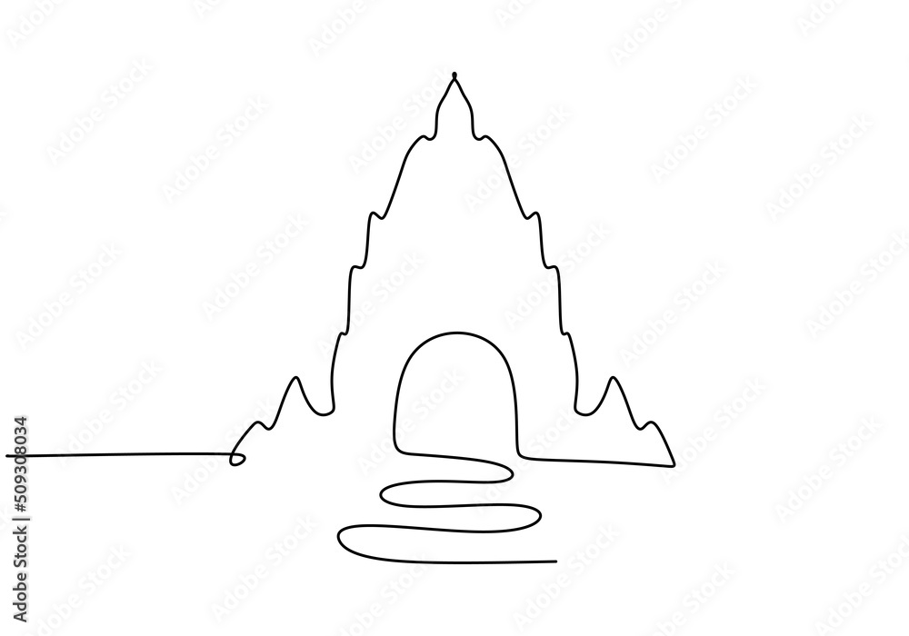 Poster one continuous single line of temple isolated on white background.