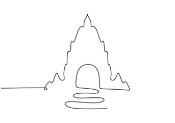 One continuous single line of temple isolated on white background.