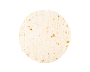 Round pita bread isolated on a white background. Rye-wheat lavash.