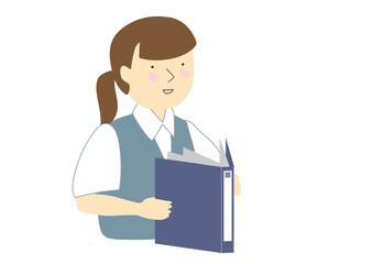 ファイルを持っている制服を着た事務の若い女性　夏