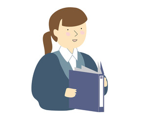 ファイルを持っている制服を着た事務の若い女性　秋冬