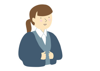 カーディガンを羽織った制服の事務の若い女性