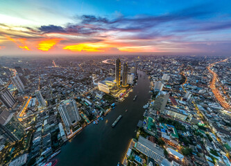 Fototapeta na wymiar Aerial view of Icon Siam water front building in downtown Bangkok, Thailand