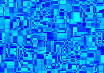 青色の四角形を組み合わせた鮮やかなデザイン