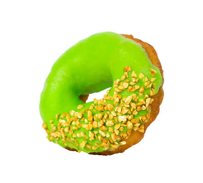 Green Donut With Pistachio Isolated On White Background