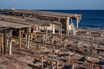 Ca Marí boathouse huts, Migjorn, Formentera, Pitiusas Islands, Balearic Community, Spain