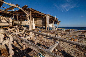 Ca Marí boathouse huts, Migjorn, Formentera, Pitiusas Islands, Balearic Community, Spain