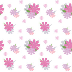 Cute bunch of flowers seamless pattern. A bunch of lovely pink tones on a white background 