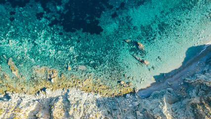 Turquois sea water from top view 