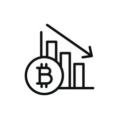 Bitcoin value crashed. Currency crisis. Financial decrease, inflation icon line style isolated on white background. Vector illustration