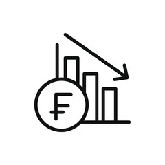 Franc value crashed. Currency crisis. Financial decrease, inflation icon line style isolated on white background. Vector illustration