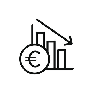 Euro value crashed. Currency crisis. Financial decrease, inflation icon line style isolated on white background. Vector illustration