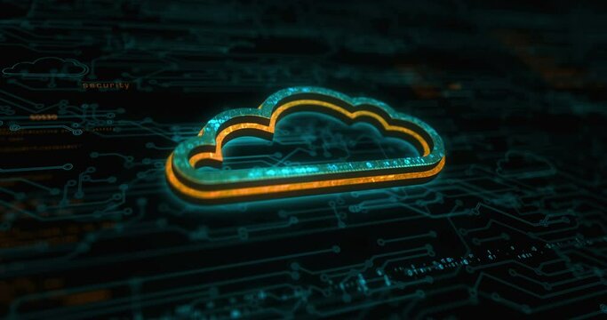 Cloud computing and online storage and internet server colored symbol concept. Network, cyber technology and computer background abstract 3d animation.