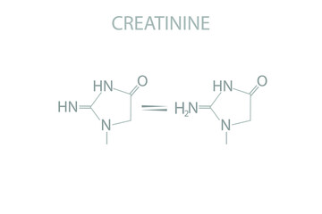 Creatinine molecular skeletal 3D chemical formula.	