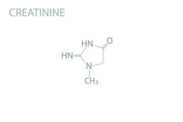 Creatinine molecular skeletal 3D chemical formula.	