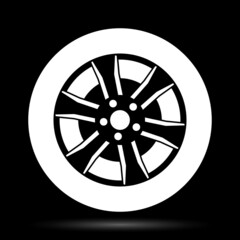 wheel or rim, white on black background, vector illustration 