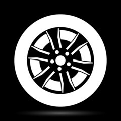 Obraz premium wheel or rim, white on black background, vector illustration 