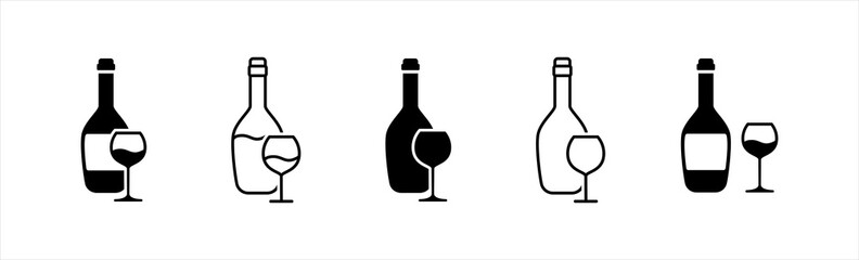Wine icon. Wine bottle with wine glass symbol, Alcohol sign, vector illustration