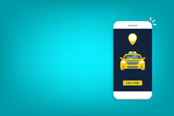 Taxi online service on mobile application with yellow taxicab and location. Get a taxi. Concept for order taxi service.	