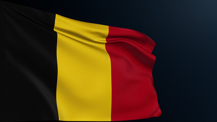 Belgium flag. Brussels sign. European country. Belgian tricolor official symbol of celebration of National Day, July 21. Realistic 3D illustration with cotton texture isolated on dark.