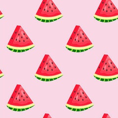 Watermelon seamless pattern on the light pink background. Vector design.