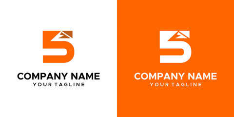 5 mountains themed graphic image, on a white and orange background. basic vector graphics.