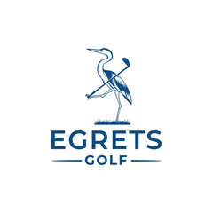 logo of an egret carrying a golf club on his feet