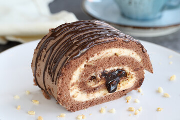 Chocolate Roll Cake. close up