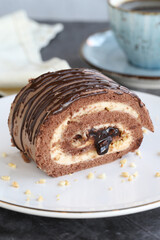 Chocolate Roll Cake. close up