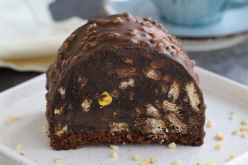 Chocolate mosaic cake. close up