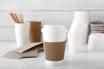 Takeaway paper cup on table