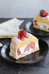 Strawberry log cake. close up