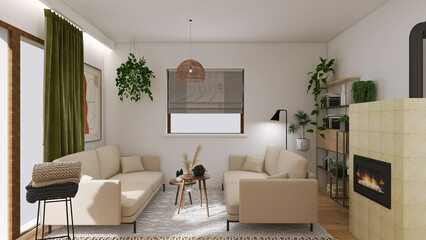 Home interior livingroom design 3D