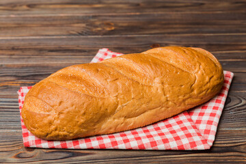 Fresh homemade crisp bread on napkin, top view. Healthy unleavened bread. French bread. Top view...